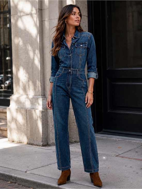 Karen Millen Pants - Karen Millen Denim Boiler Jumpsuit Size 6 Straight Tapered Leg Med Blue NWT